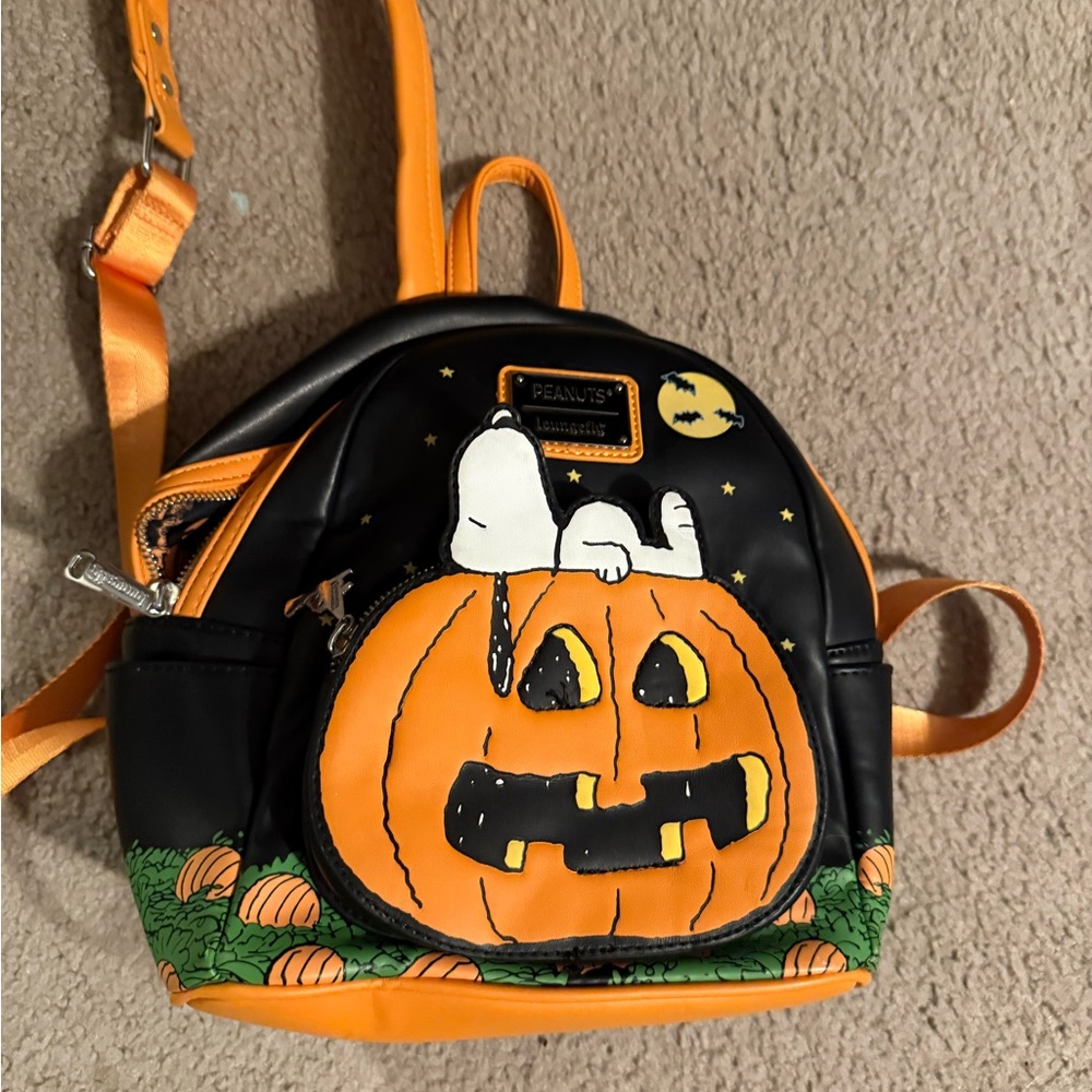 Loungefly Black and Orange Snoopy Pumpkin Backpack